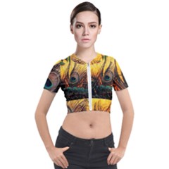 Art Paint Landscape Mountain Short Sleeve Cropped Jacket by Cemarart