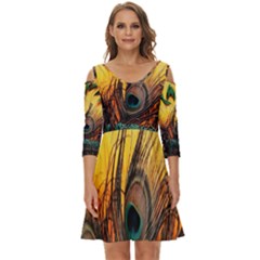 City Light Sky Landmark Painting Shoulder Cut Out Zip Up Dress by Cemarart