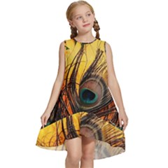 City Light Sky Landmark Painting Kids  Frill Swing Dress by Cemarart