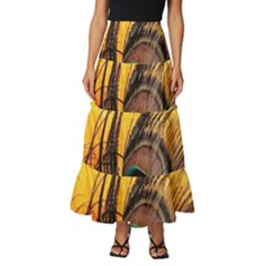 City Light Sky Landmark Painting Tiered Ruffle Maxi Skirt by Cemarart