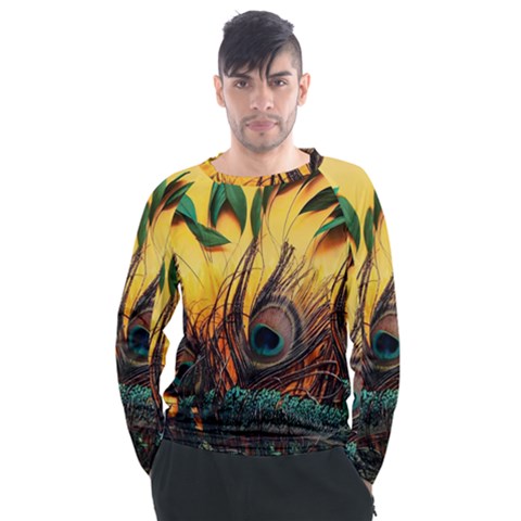 Art Paint Landscape Mountain Men s Long Sleeve Raglan T-shirt by Cemarart