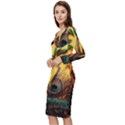 Art Paint Landscape Mountain Long Sleeve V-Neck Bodycon Dress  View2