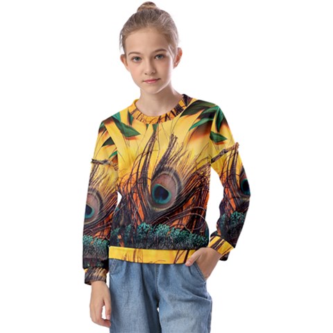 Art Paint Landscape Mountain Kids  Long Sleeve T-shirt With Frill  by Cemarart