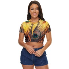 Art Paint Landscape Mountain Side Button Cropped T-shirt by Cemarart