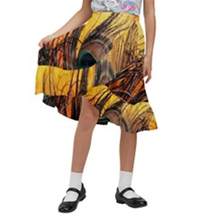 Art Paint Landscape Mountain Kids  Ruffle Flared Wrap Midi Skirt by Cemarart