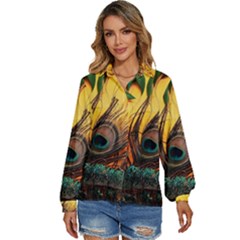 Art Paint Landscape Mountain Women s Long Sleeve Button Up Shirt