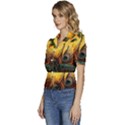 Art Paint Landscape Mountain Puffed Short Sleeve Button Up Jacket View2