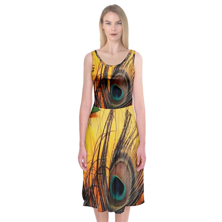 Oceans Stunning Painting Sunset Scenery Wave Paradise Beache Mountains Midi Sleeveless Dress