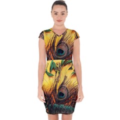 Oceans Stunning Painting Sunset Scenery Wave Paradise Beache Mountains Capsleeve Drawstring Dress  by Cemarart