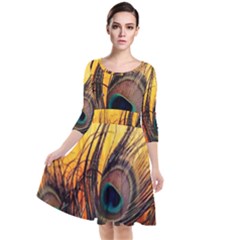 Oceans Stunning Painting Sunset Scenery Wave Paradise Beache Mountains Quarter Sleeve Waist Band Dress by Cemarart