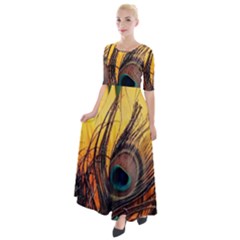 Oceans Stunning Painting Sunset Scenery Wave Paradise Beache Mountains Half Sleeves Maxi Dress by Cemarart