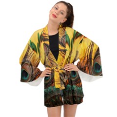 Oceans Stunning Painting Sunset Scenery Wave Paradise Beache Mountains Long Sleeve Kimono by Cemarart