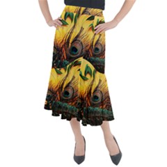 Oceans Stunning Painting Sunset Scenery Wave Paradise Beache Mountains Midi Mermaid Skirt by Cemarart