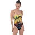 Oceans Stunning Painting Sunset Scenery Wave Paradise Beache Mountains Tie Strap One Piece Swimsuit View1