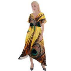 Oceans Stunning Painting Sunset Scenery Wave Paradise Beache Mountains Cross Front Sharkbite Hem Maxi Dress by Cemarart