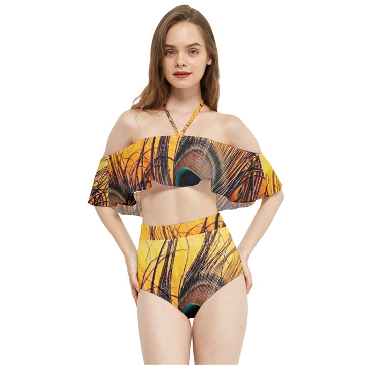 Oceans Stunning Painting Sunset Scenery Wave Paradise Beache Mountains Halter Flowy Bikini Set 