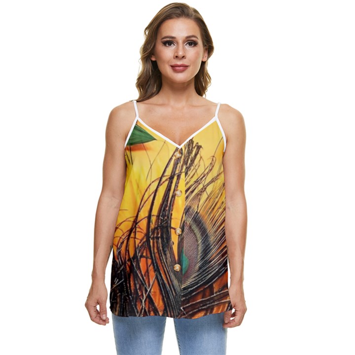 Oceans Stunning Painting Sunset Scenery Wave Paradise Beache Mountains Casual Spaghetti Strap Chiffon Top