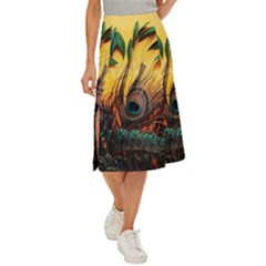 Oceans Stunning Painting Sunset Scenery Wave Paradise Beache Mountains Midi Panel Skirt