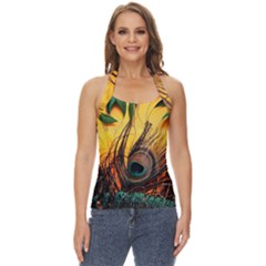 Oceans Stunning Painting Sunset Scenery Wave Paradise Beache Mountains Basic Halter Top by Cemarart