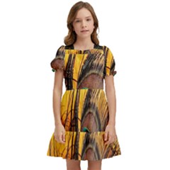 Oceans Stunning Painting Sunset Scenery Wave Paradise Beache Mountains Kids  Puff Sleeved Dress by Cemarart