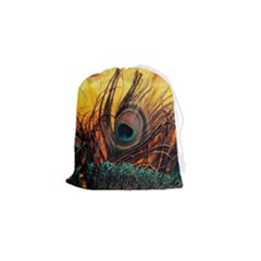 Sunset Illustration Water Night Sun Landscape Grass Clouds Painting Digital Art Drawing Drawstring Pouch (small) by Cemarart