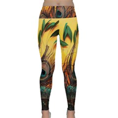 Sunset Illustration Water Night Sun Landscape Grass Clouds Painting Digital Art Drawing Lightweight Velour Classic Yoga Leggings by Cemarart