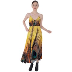 Sunset Illustration Water Night Sun Landscape Grass Clouds Painting Digital Art Drawing Tie Back Maxi Dress by Cemarart