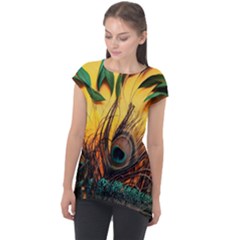 City Lights Sky Landmark Painting Cap Sleeve High Low Top by Cemarart