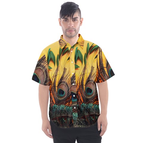 City Lights Sky Landmark Painting Men s Short Sleeve Shirt by Cemarart