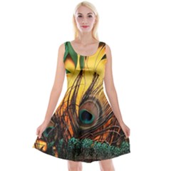 City Lights Sky Landmark Painting Reversible Velvet Sleeveless Dress by Cemarart