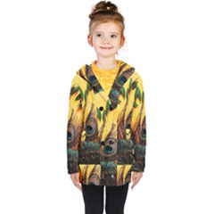 City Lights Sky Landmark Painting Kids  Double Breasted Button Coat by Cemarart