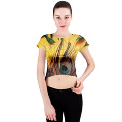 Forest Owl Art Snow Winter Crew Neck Crop Top by Cemarart