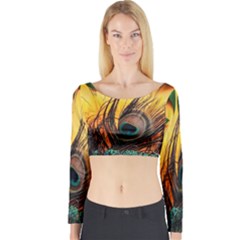 Forest Owl Art Snow Winter Long Sleeve Crop Top by Cemarart