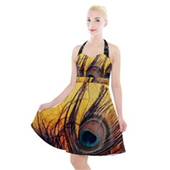 City Lights Sky Landmark Painting Halter Party Swing Dress  by Cemarart