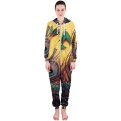 Forest Owl Art Snow Winter Hooded Jumpsuit (ladies) by Cemarart