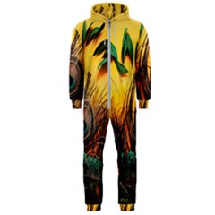 Forest Owl Art Snow Winter Hooded Jumpsuit (men) by Cemarart