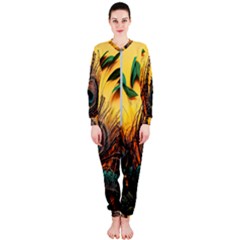 Forest Owl Art Snow Winter Onepiece Jumpsuit (ladies) by Cemarart