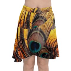 Forest Owl Art Snow Winter Chiffon Wrap Front Skirt by Cemarart