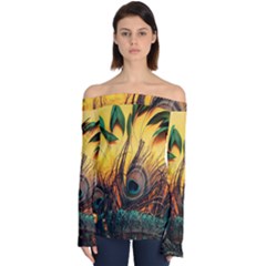 Forest Owl Art Snow Winter Off Shoulder Long Sleeve Top by Cemarart