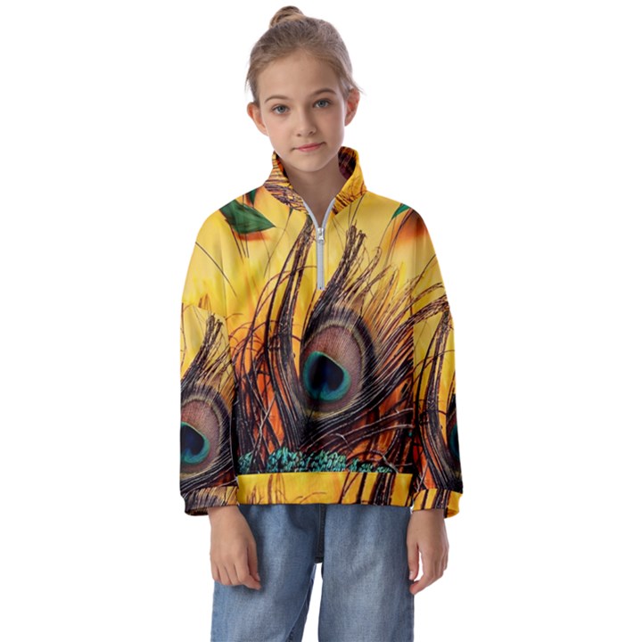 Forest Owl Art Snow Winter Kids  Half Zip Hoodie