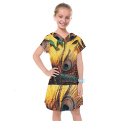 Landscape Bright Scenery Drawing Rivers Blue Lovely Kids  Drop Waist Dress by Cemarart