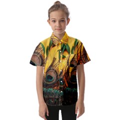 Landscape Bright Scenery Drawing Rivers Blue Lovely Kids  Short Sleeve Shirt by Cemarart