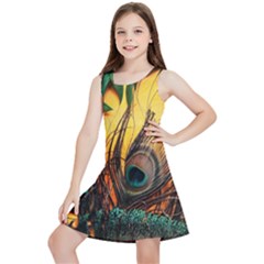 Landscape Bright Scenery Drawing Rivers Blue Lovely Kids  Lightweight Sleeveless Dress by Cemarart