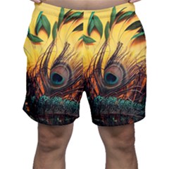 Landscape Bright Scenery Drawing Rivers Blue Lovely Men s Shorts by Cemarart