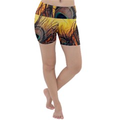 Landscape Bright Scenery Drawing Rivers Blue Lovely Lightweight Velour Yoga Shorts by Cemarart