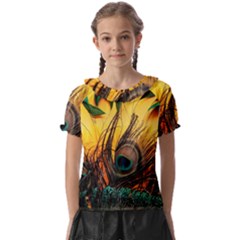 Landscape Bright Scenery Drawing Rivers Blue Lovely Kids  Frill Chiffon Blouse by Cemarart