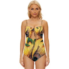 Landscape Bright Scenery Drawing Rivers Blue Lovely Knot Front One-piece Swimsuit by Cemarart