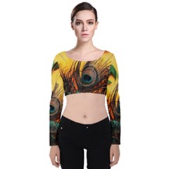 Asian Retro Vintage Art Korea China Japan Velvet Long Sleeve Crop Top by Cemarart