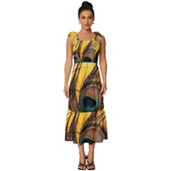 Landscape Bright Scenery Drawing Rivers Blue Lovely Tie-strap Tiered Midi Chiffon Dress by Cemarart