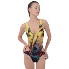 Asian Retro Vintage Art Korea China Japan Side Cut Out Swimsuit by Cemarart